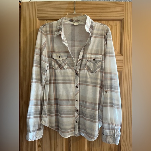 Passport Brown and Orange Plaid Long Sleeve Blouse Size XL - Picture 1 of 7